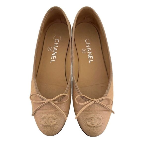 CHANEL Shoes - Chanel Pebbled Leather Tan Beige CC Classic Ballet Flats EU 36 US 6 Authentic
